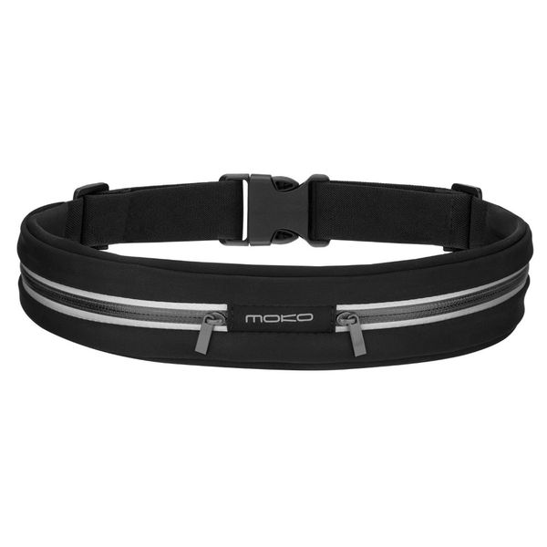 

moko sports running waist bag, outdoor sweatproof reflective waist belt, fitness workout belt, runner dual pouch bag