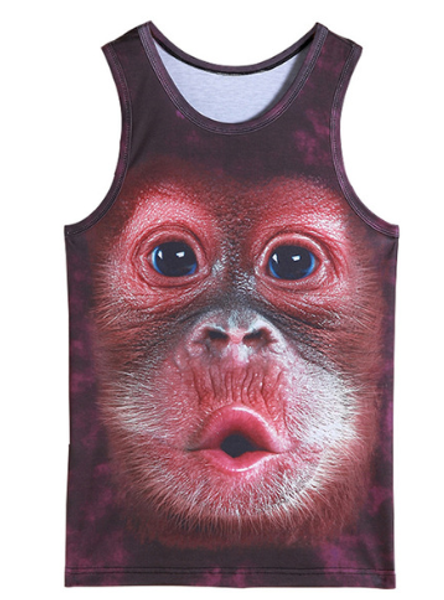 

новые моды животных горилла обезьяна печатных топы без рукавов выдалбливают o шеи повседневная танк 3d жилет бодибилдинг фитнес спортивные р, White