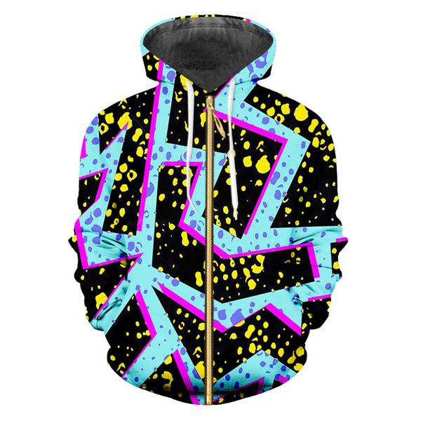 

new harajuku men/women zipper hoodies 3d print geometric patterns hip hop rap hoodie zip-up sweatshirts hoody jackets, Black