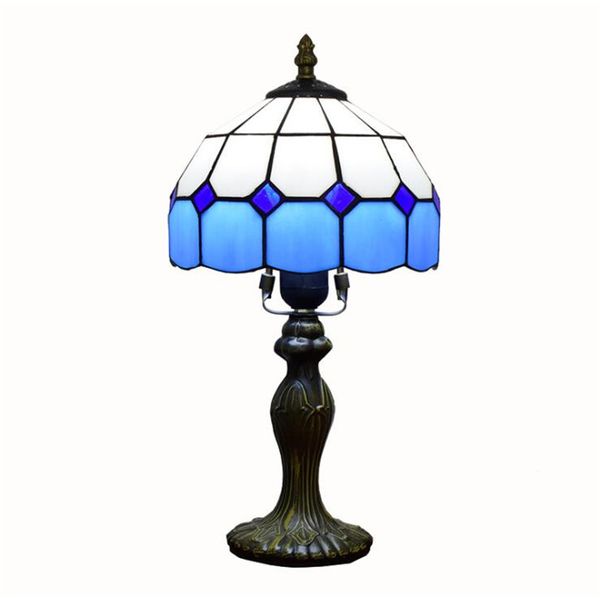 

Mediterranean simple blue lattice glazed lamp Tiffany living room dining room study bedroom small table lamp TF054