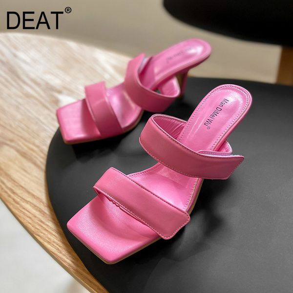 

deat] 2020 new spring summer square toe shallow hook pu leather temperament high heels slippers women shoes fashion tide 10i373, Black