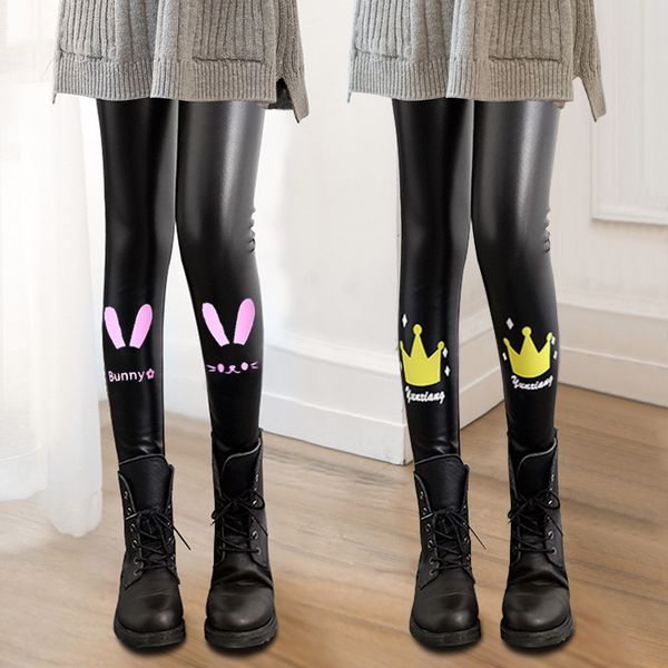 

fashion new girls' pu pants children's plush thickened pants bottom girls leggings, Blue