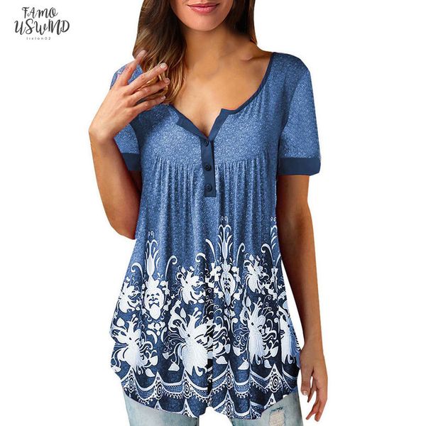 

women clothes 2020 casual buttons short sleeve ethnic printed floral shirt mujer t shirt femme v neck femme, White