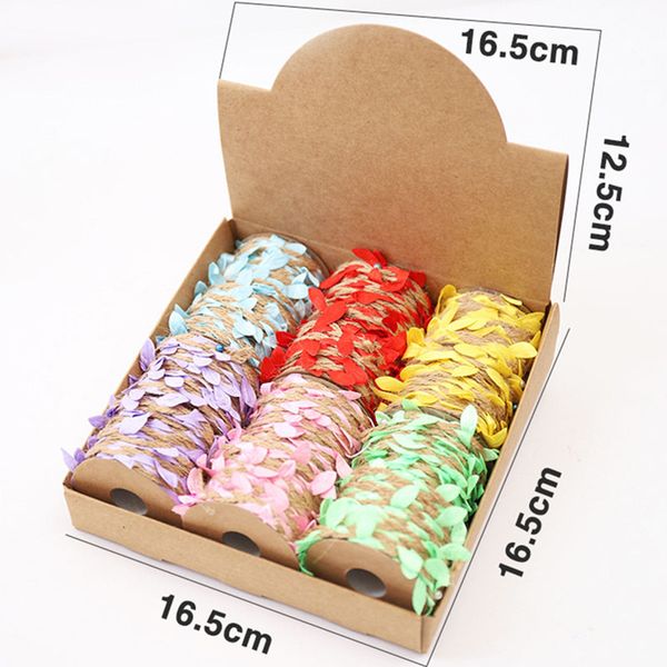 

12 rolls/box natural jute braided ropes with green leaves for wedding decoration mu, Black;white