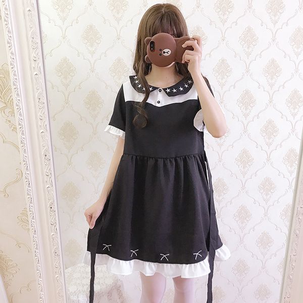 

japanese sweet lolita dress star embroidery loose peter pan collar slim victorian dress kawaii girl gothic lolita op loli cos, Black;red