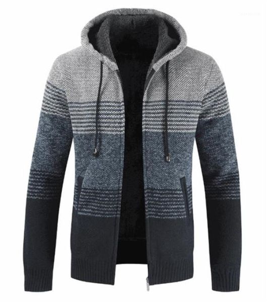 

coats contrast color male clothing thick cardigan mens designer sweater winter striped print long sleeve hooded mens, White;black