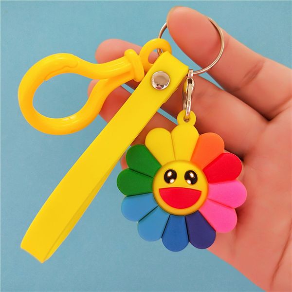 

colorful sunflower anime key chain pvc figure keyring cute toys keychain keyholder birthday gift keyring, Silver