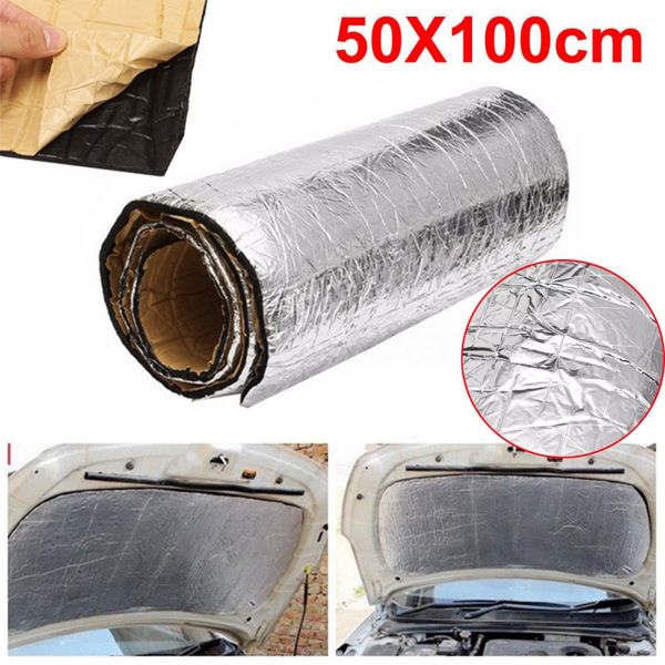 

50x100cm car sound deadener mat noise bonnet insulation deadening hood engine firewall heat aluminum foam sticker
