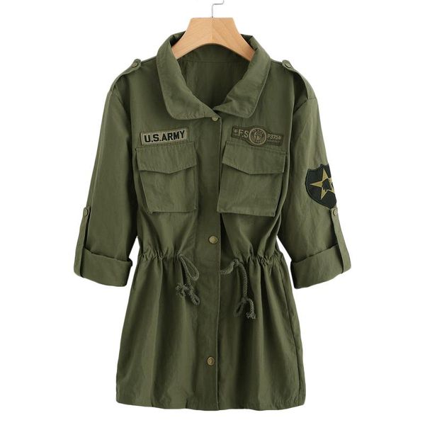 

drawstring талия патч рукав полезность куртка женская green однобортная джинсовые женщины куртка и пальто верхняя одежда смешной, Black;brown