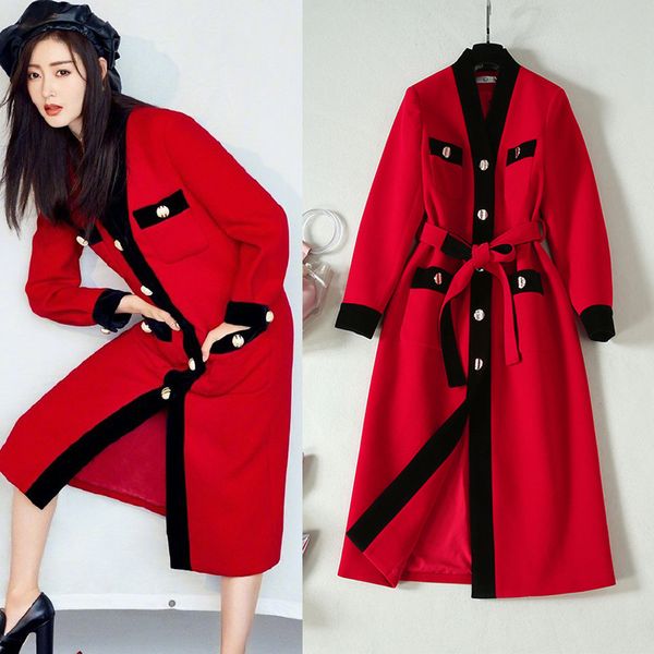 

2019 осень зимы мода женского пояса свободных пальто шикарные женщины красной финишное покрытие b213, Black