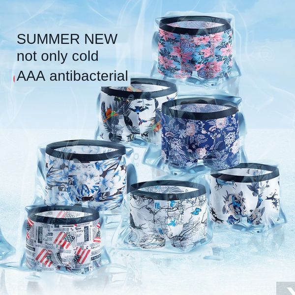 

men's ice silk youth boxer personalized four-corner breathable underwear comfortable four-season underwear men, Black;white