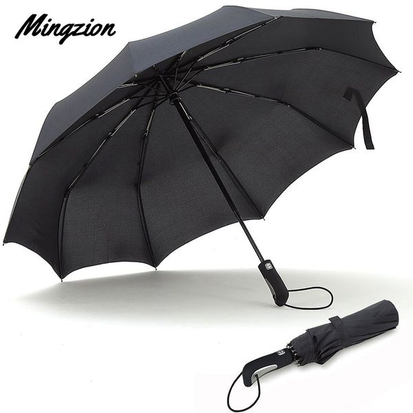 

mingzion 2019 big strong fashion windproof men new folding compact fully automatic rain pongee umbrella women