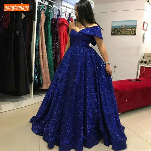 

luxury dark royal blue evening gowns off shoulder bling bling a line evening dresses floor length formal party dress custom made, White;black