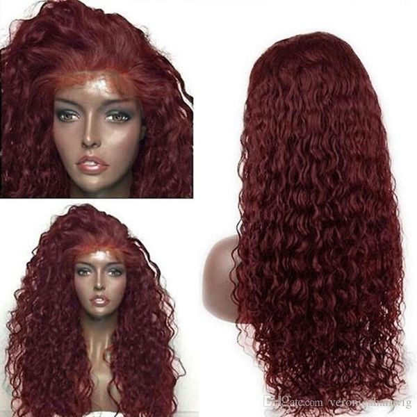 Front Lace Curly Synthetic Wig Heat Resistant Glueless Burgundy
