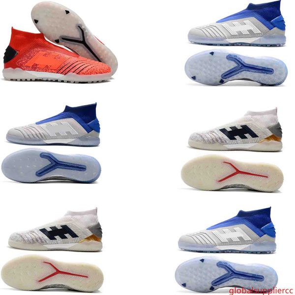 

new predator 19 ic tf39-45 soccer shoes original mens leather football boots socks high ankle soccer cleats silver black size 6.5-11.5