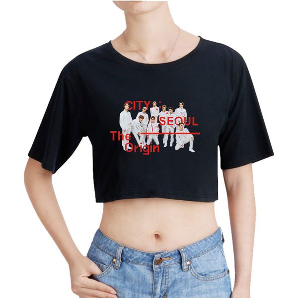 

2019 new arrival nct 127 kpop navel girl printed fashion summer personality short sleeve t-shirt women casual o-neck t-shirt, White