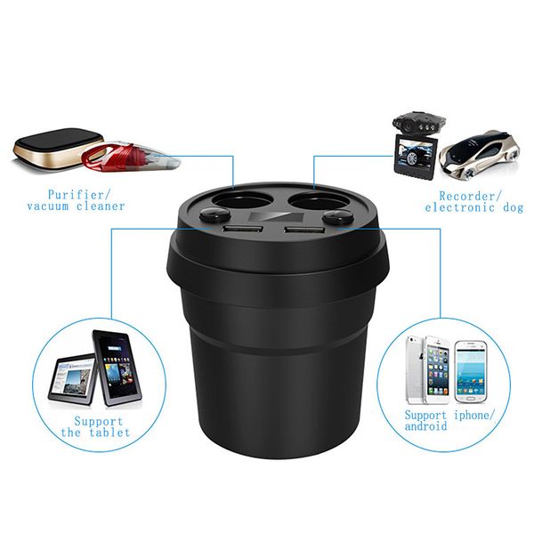 

dc dual usb car charger cup automobiles charging adaptor 2 way cigarette lighter splitter socket plug power adapter dc 12- 24v