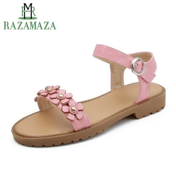

taoffen summer shoes women flats shoes buckle open toe leisure sandals sweet outdoor vacation women footwear size 34-43, Black