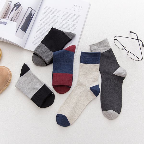 

ins new mens socks mens spell color cotton casual socks amoy supply on behalf of manufacturers direct sale, Black