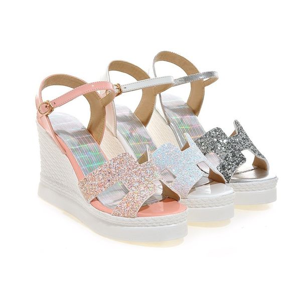 

Sexy2019 Pattern Candy Shoe Fish Mouth Slope Platform Shoes High With Sandals P123