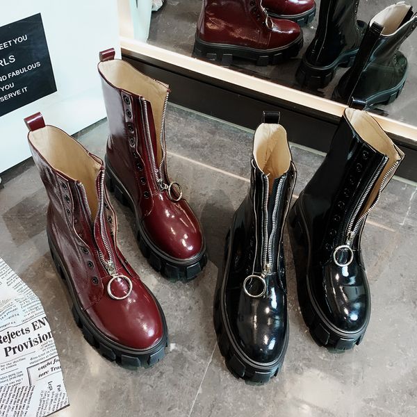 

motorcycle boots women's new winter keep warm shoes genuine leather zippers boots women's mid-calf, Black
