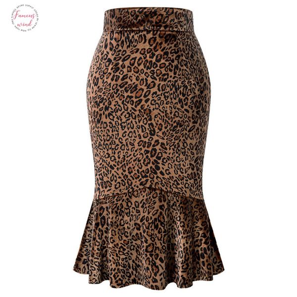 

женская юбка леопардовый узор бедра обернутые bodycon юбки карандаши с русалкой подол сексуальная элегантная тонкая офисная юбка falda, Black
