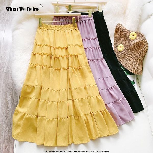 

summer long юбка wf0131 черный белый фиолетовый желтый женщины дамы юбки женские большие качели линии юбка, Black