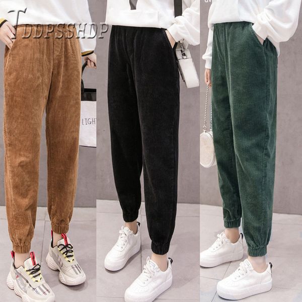 

high waist loose female trousers streetwear corduroy korean women pants, Black;white