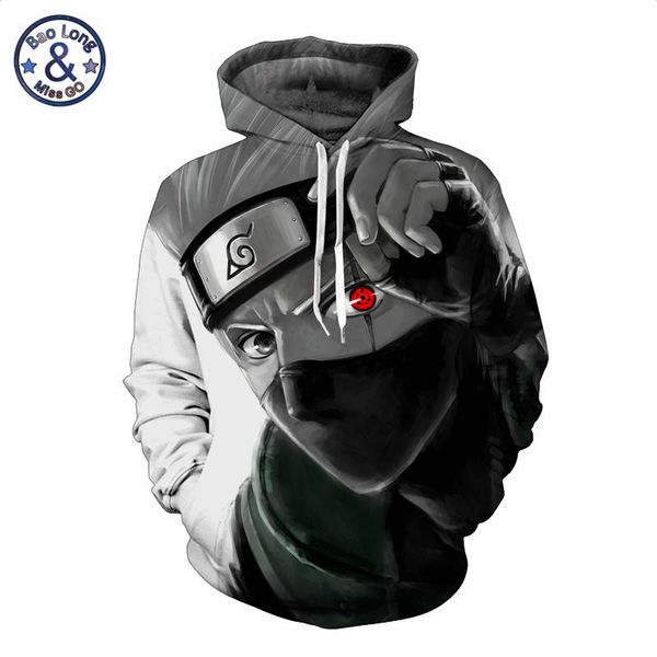

anime hooded pullover uzumaki naruto kakashi sweatshirts men 3d hoodies sweatshirts male long sleeve outwear tracksuits, Black