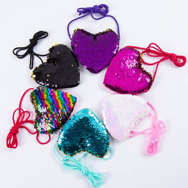 

bling sequins double color loving heart kids shoulder coin bag girls mini messenger bag cute boys coin purse children handbags, Red;black