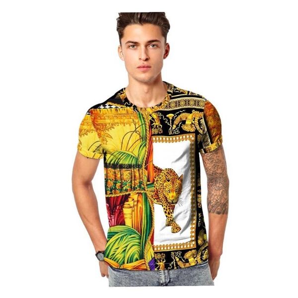 

2019 summer short sleeve t shirt men fashion european version court leopard printing round neck tide streetwear camisetas hombre, White;black