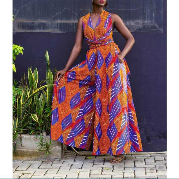 

african clothes for women dashiki sleeveless and wide leg pants suit backless print suit new fashion jumpsuit, Black;white