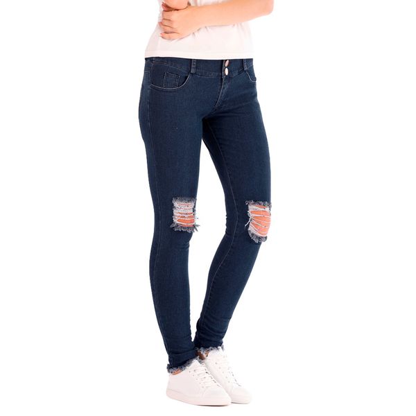 

chamsgend 2019 women low waisted hole jeans stretch slim pants calf length pencil jeans casual skinny solid fe6, Blue