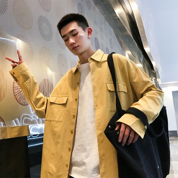 

men's casual shirts 2021 spring and summer models korean version of the trend loose youth solid color cardigan shirt favourite fashion, White;black
