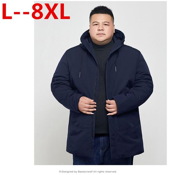 

plus size 10xl 8xl 6xl 2018 new arrival winter long jacket cotton thick male casual fashion parkas cotton coat men, Black