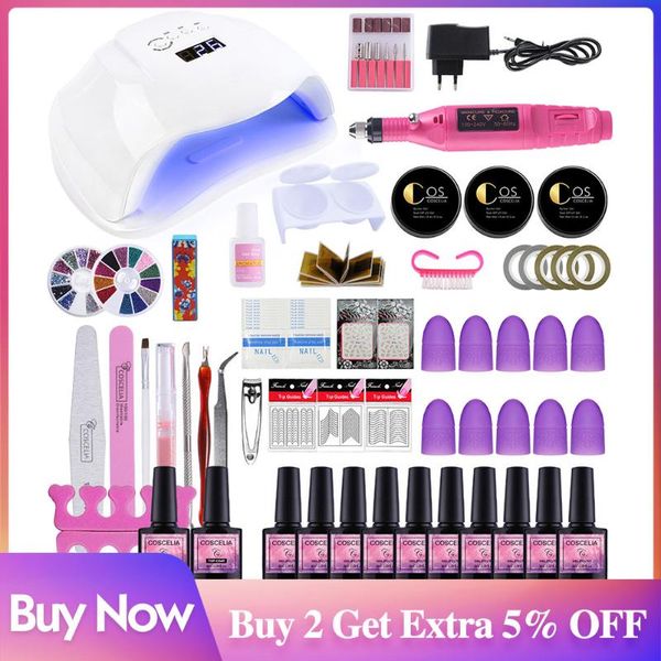 

coscelia manicure set 54w/36w/24w uv led nail lamp choose 10 colors gel nail polish set electric manicure handle kit for