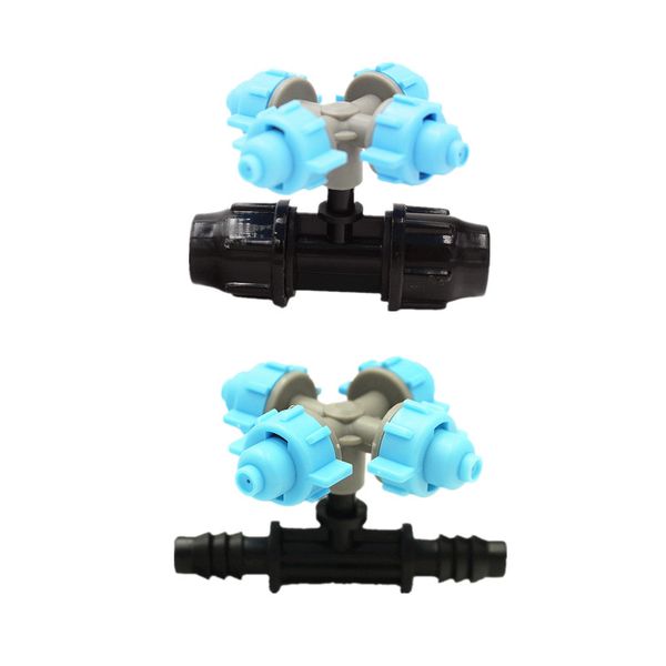 

20pcs blue 4ways misting sprinkler with barbed tee garden flower watering tools microsprayer micro drip irrigation