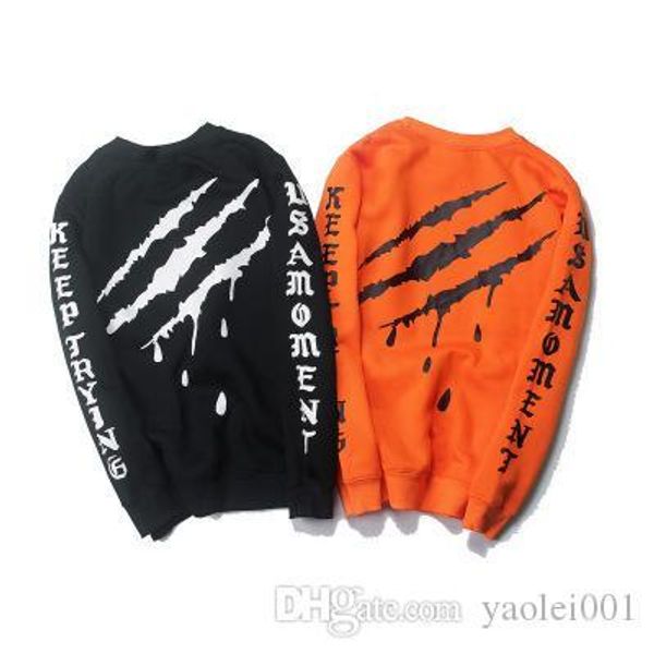 

new men's sweaters tide brand clothing men's clothing ghost claw scratch cool print round neck sweater jacket, Black