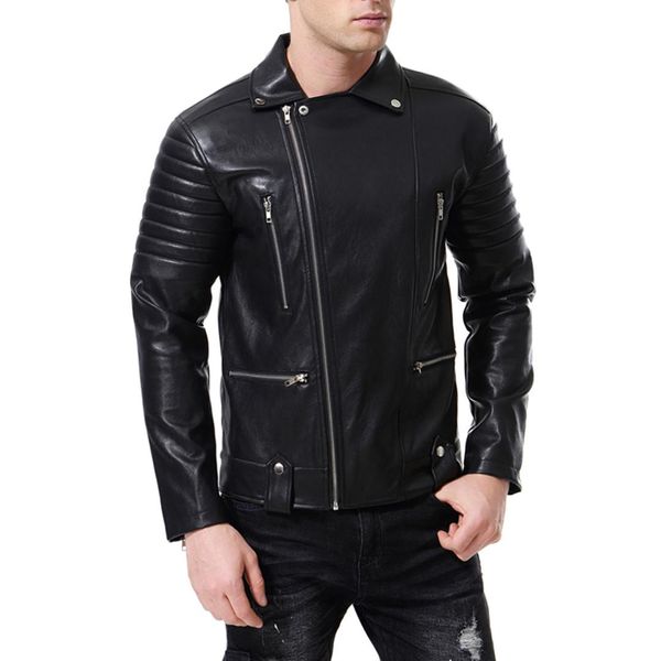 

fall 2019 new fashion men's locomotive style clothes with multi-zipper decor pu leather apparel motorcycle men's leather apparel, Black