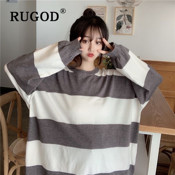 

rugod 2019 new women's sweater pullovers o neck stripe long sleeve loose plus size knit pull fashion female casual korean top, White;black
