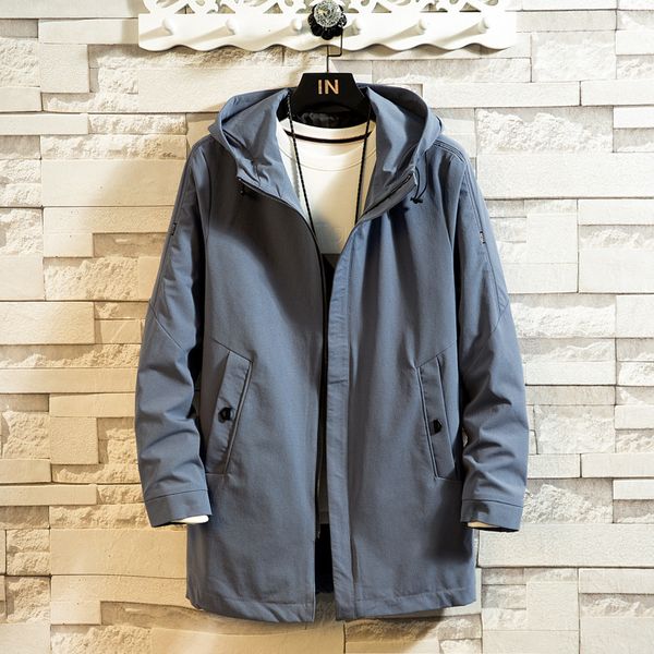 

2019 autumn new style men casual trench coat coat japanese-style hong kong style solid color hooded loose-fit mid-length trench, Tan;black