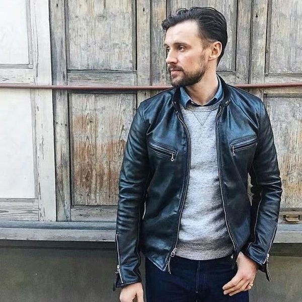 

good sichuan small tire cowhide leather j100amekaji male locomotive collar leather restoring ancient cultivate morality, Black