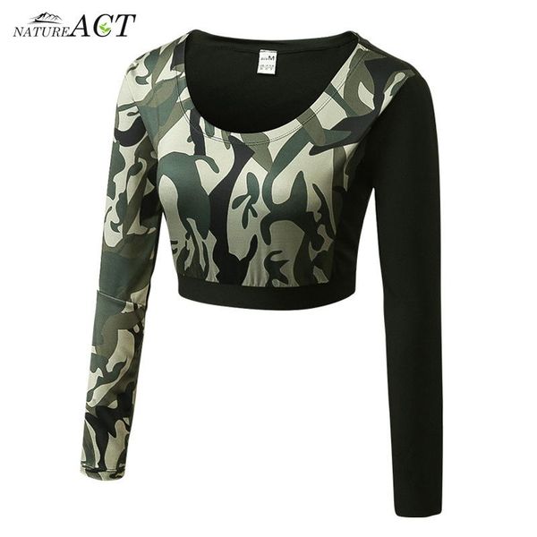 

ladies fitness yoga t-shirt sports running training dew navel tight body quick-dry camouflage long sleeves female t-shirts, White;red