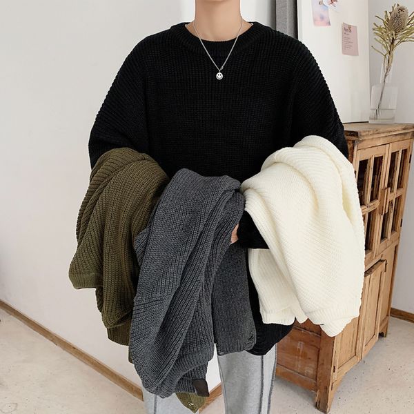 

men's sweaters 2021 autumn and winter korean version of the college wind couple solid colorcasual long-sleeved knit sweater bottoming s, White;black