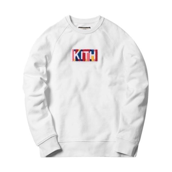 

kith 18aw kith box логотип полотенце вышивка свитер vintage high street fashion хлопок круглый вырез мужчины и женщины пара с капюшоном swea, Black