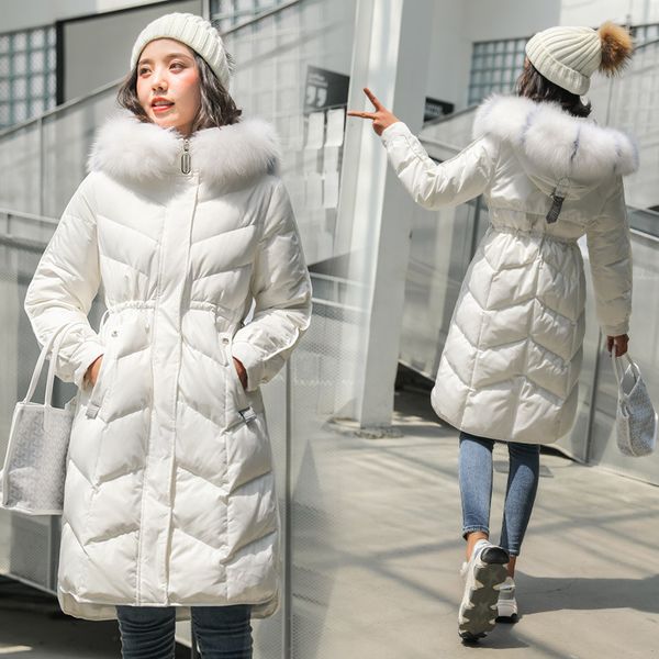 

mid-length raccoon dog large fur collar down jacket women's winter korean-style elegant thick slim fit slimming warm hooded coat, Black;white