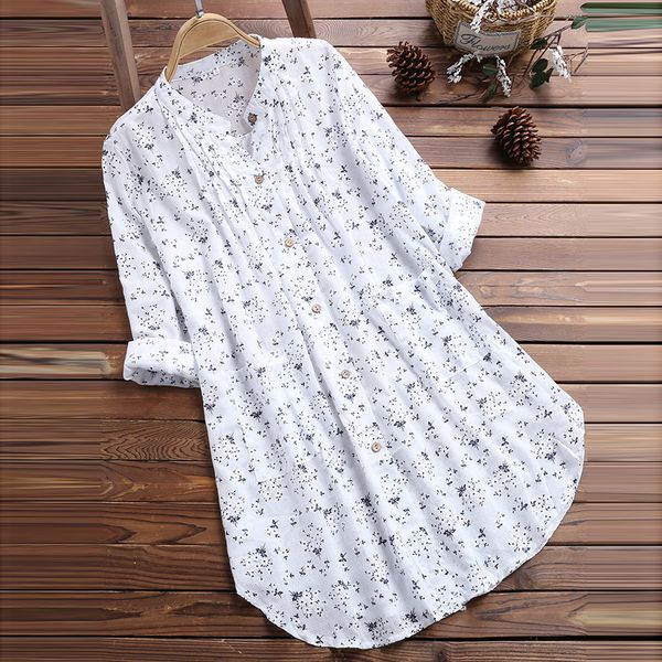

womens blouses v-neck pleated floral print long sleeve casual blouse dames blouses lange mouwen blusas ladies, White