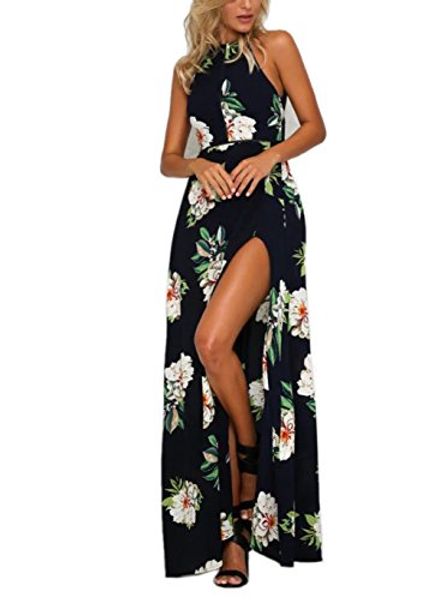 

fflmyuhuliu women's split floral off-shoulder beach party maxi dress, Black;gray