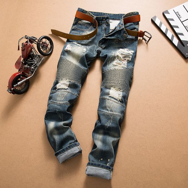 

fashion slim skinny slim fit zips black cotton mens jeans distressed denim cotton male pants, Blue