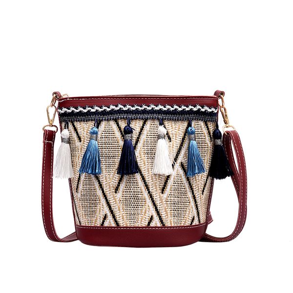 

2020 new women's style korean-style ins versatile shoulder bag students harajuku ethnic-style tassels straw bucket bag